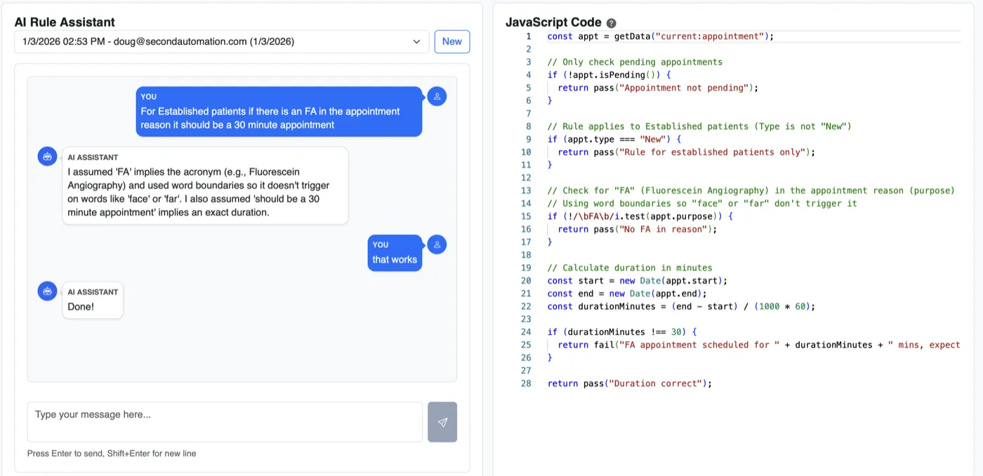 AI rule writer interface with generated policy logic