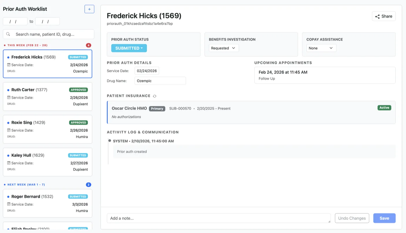 Prior auth workflow board